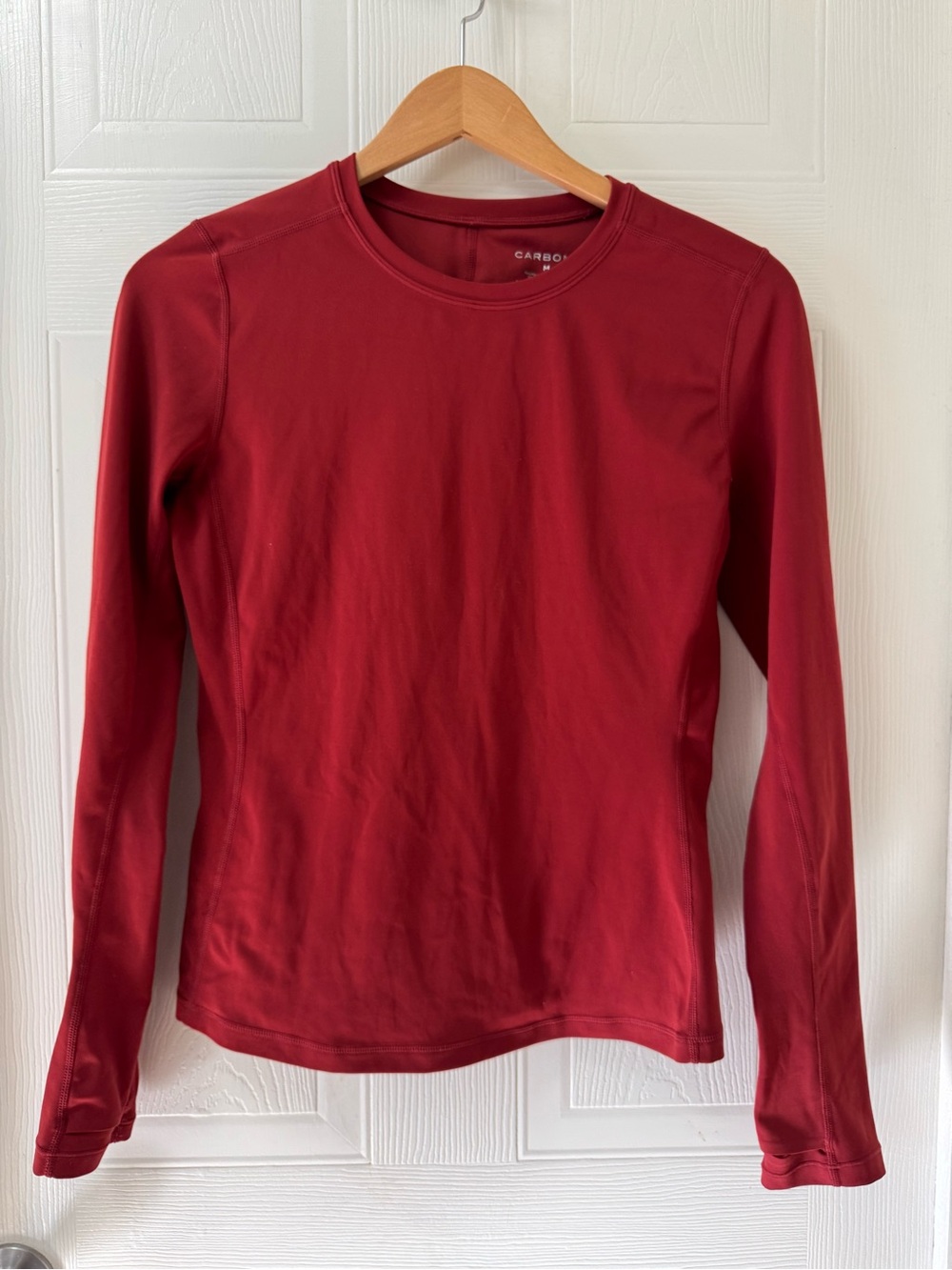 Carbon38 Long-Sleeve Crewneck Top in Deep Red